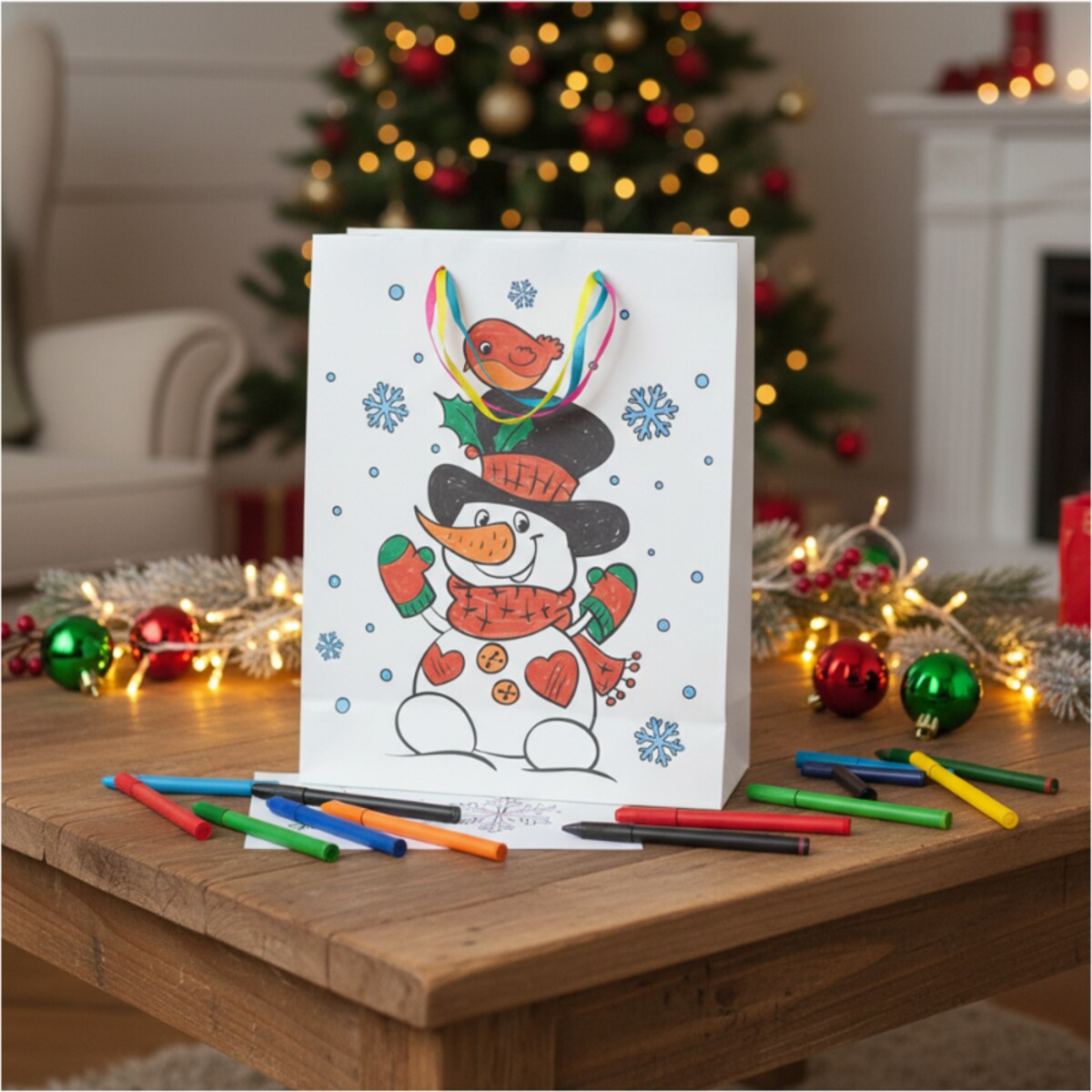 Torebka Prezentowa Na Prezent Do Kolorowania Dla Dzieci 32X26X10 Cm Bałwanek