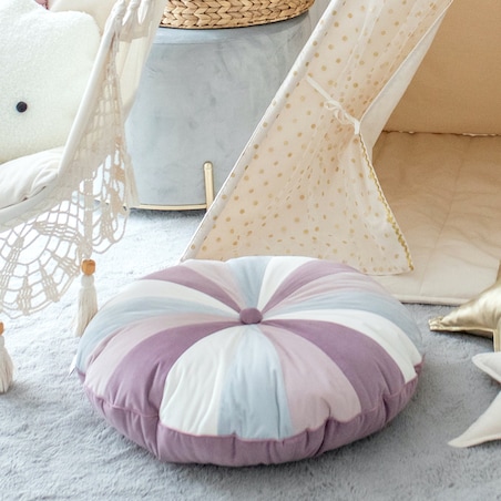 Pufa dla dzieci Pink Velvet patchworkowe siedzisko