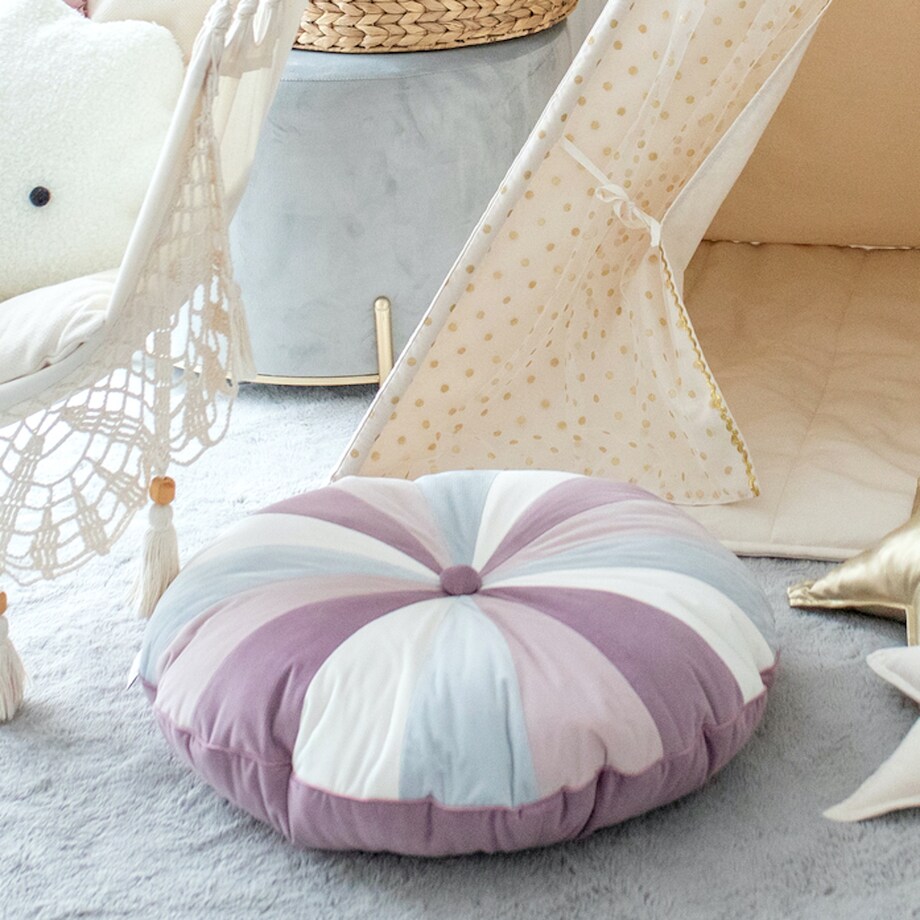 Pufa dla dzieci Pink Velvet patchworkowe siedzisko