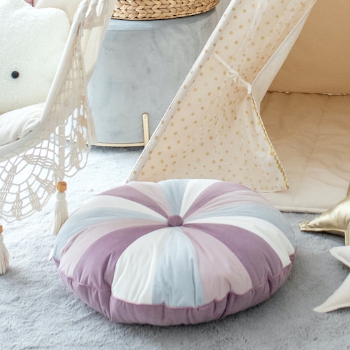 Pufa dla dzieci Pink Velvet patchworkowe siedzisko