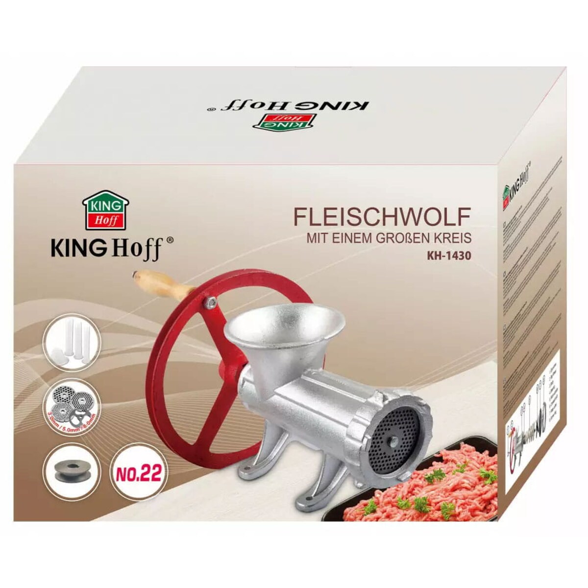 Maszynka żeliwna do mielenia mięsa #22 z kołem KINGHOFF