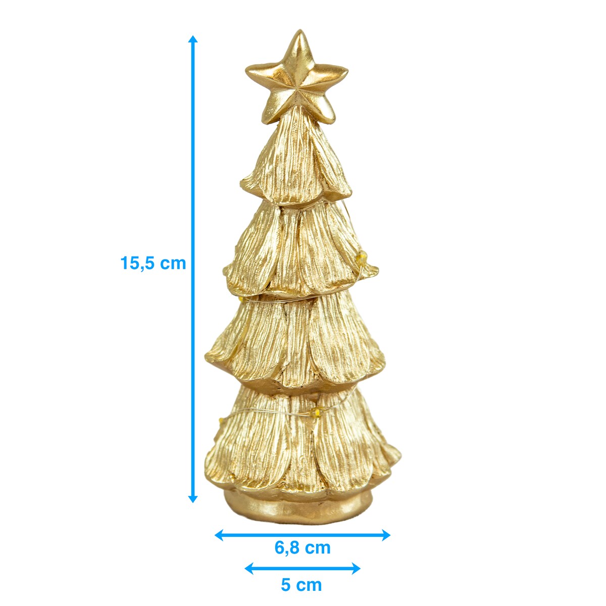 Choinka Led Złota Świecąca Figurka 15,5 Cm Ozdobna Dekoracja Świąteczna Na Baterie
