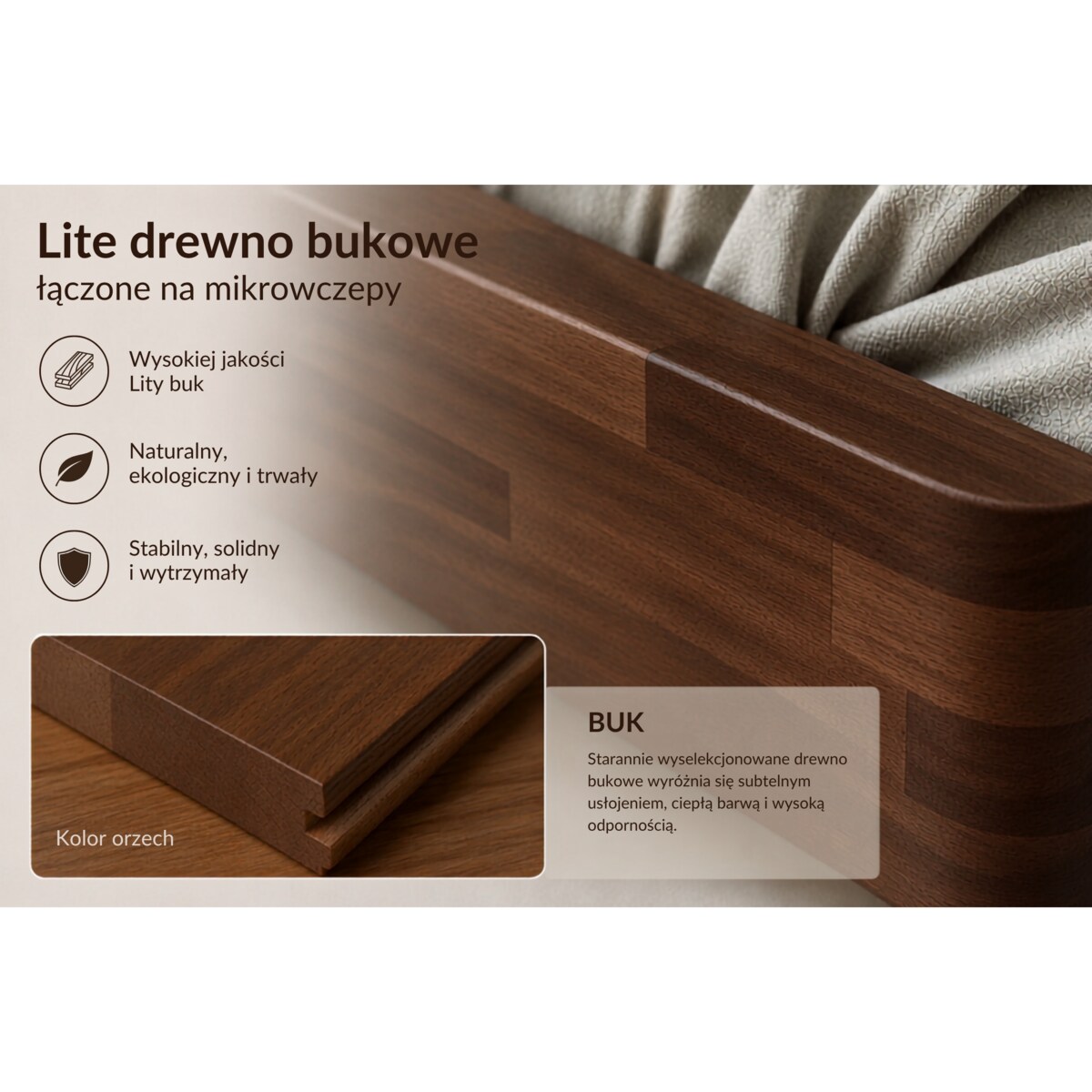Łóżko lewitujące drewniane bukowe Visby LENA FLAT bez szafek / 160x200 cm, kolor orzech