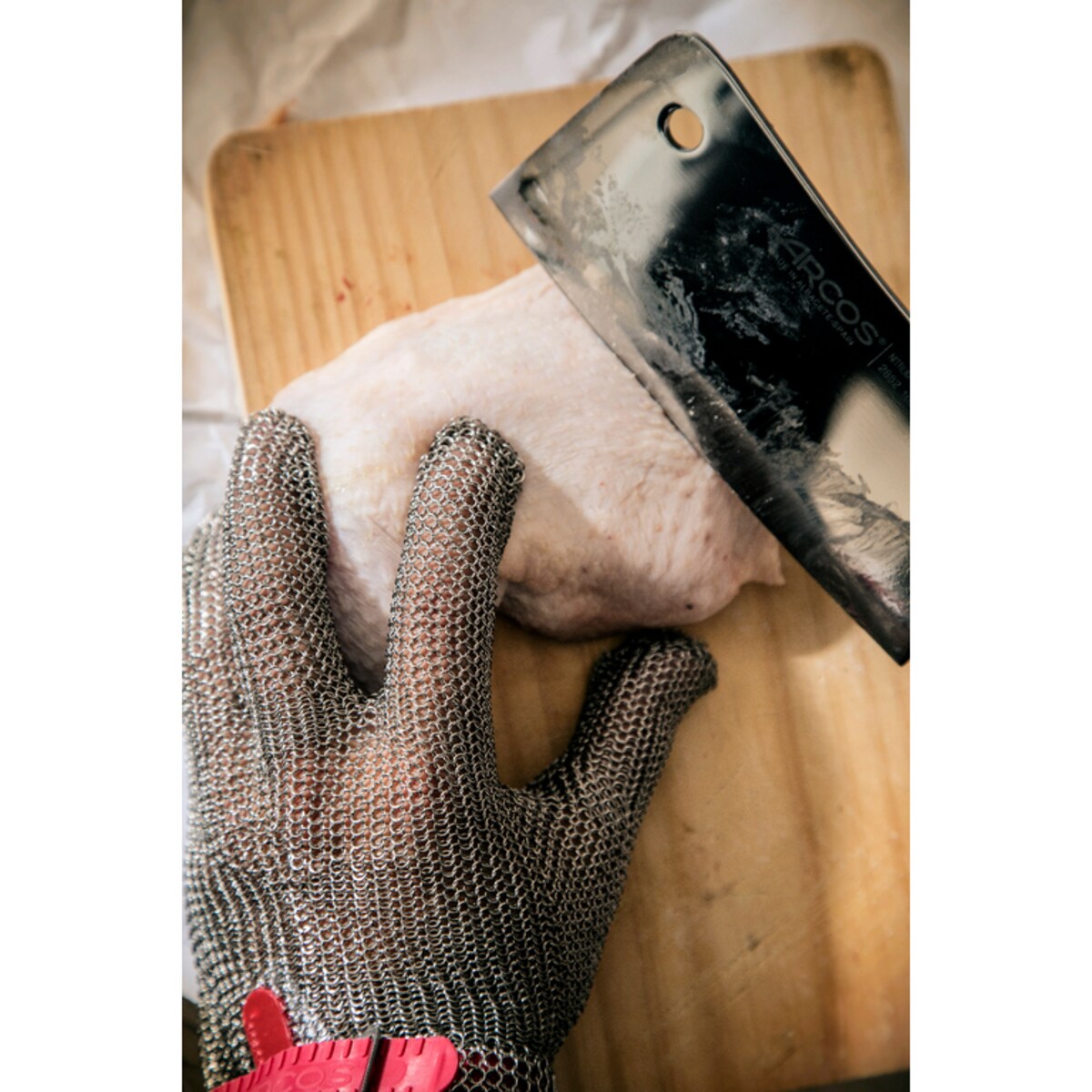 Stalowa rękawica ochronna rozm. 3 - M czerwona - Arcos