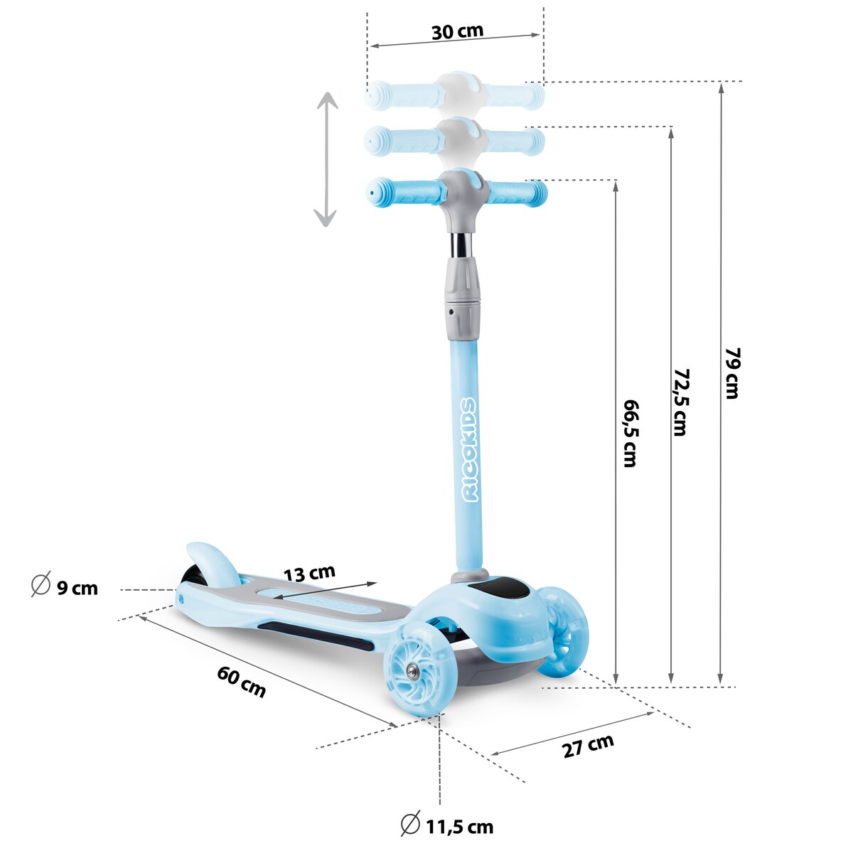 Hulajnoga trójkołowa dla dzieci Ricokids Piko niebieska
