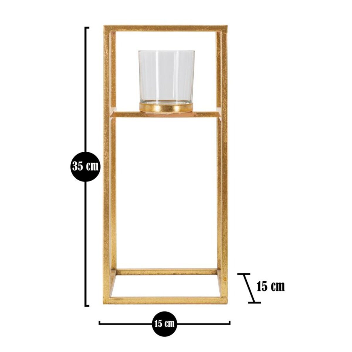 Świecznik dekoracyjny Elegant, 15 x 15 x 35 cm, świecznik na świecę, złoty, żelazo, szkło, styl glamour, Mauro Ferretti