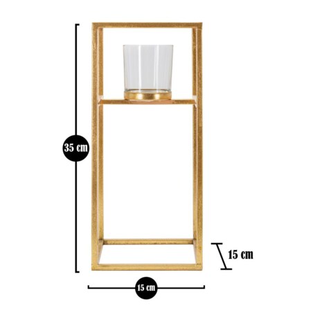 Świecznik dekoracyjny Elegant, 15 x 15 x 35 cm, świecznik na świecę, złoty, żelazo, szkło, styl glamour, Mauro Ferretti