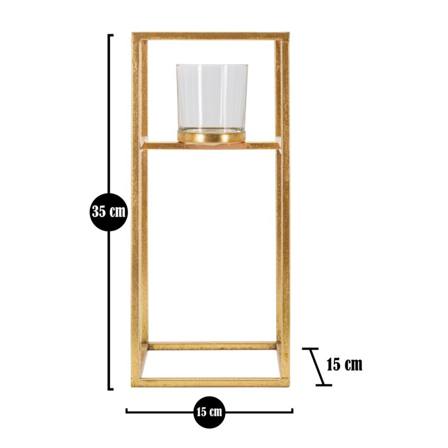 Świecznik dekoracyjny Elegant, 15 x 15 x 35 cm, świecznik na świecę, złoty, żelazo, szkło, styl glamour, Mauro Ferretti