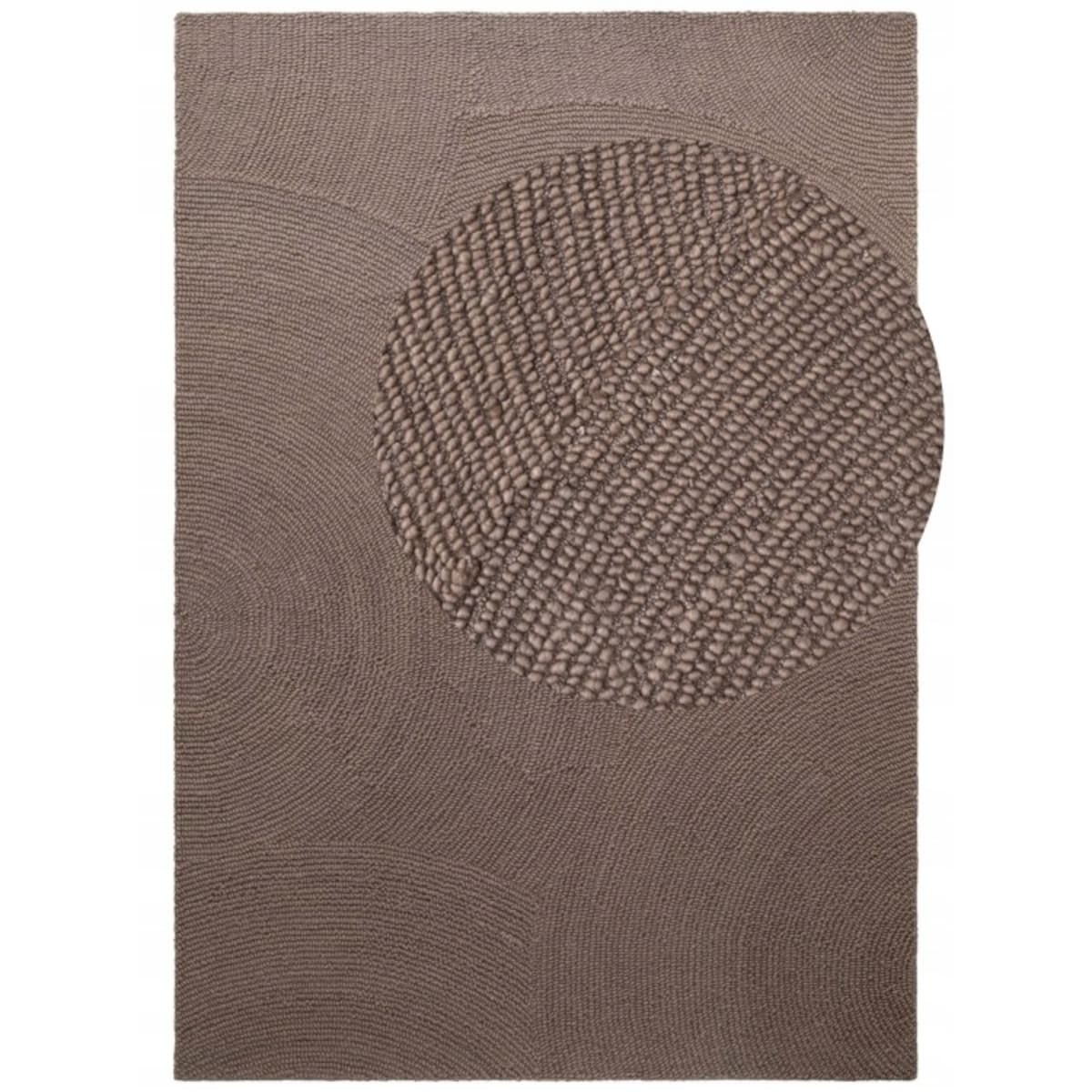 Dywan wełniany do salonu 120x180cm, brązowy wzór w półkola, efekt 3d