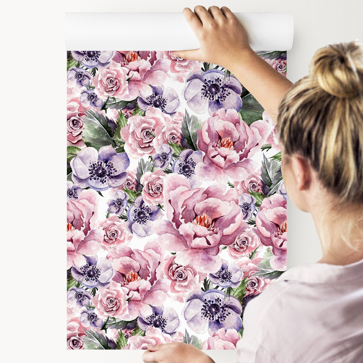 Tapeta akwarelowe kwiaty liście kolorowe rośliny