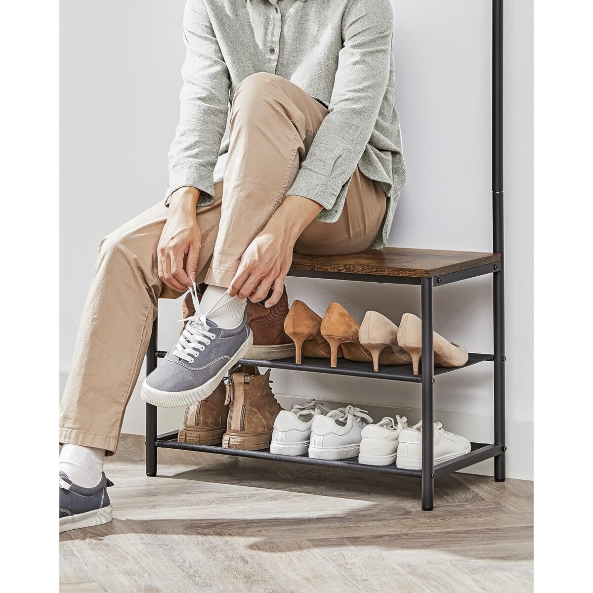 Wieszak Stojak Na Ubrania 64X32,2X180 Cm Rustykalny Brąz (Vintage), Czarny