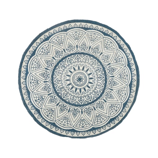 Dywan okrągły z juty ⌀ 120 cm niebieski ANADERE