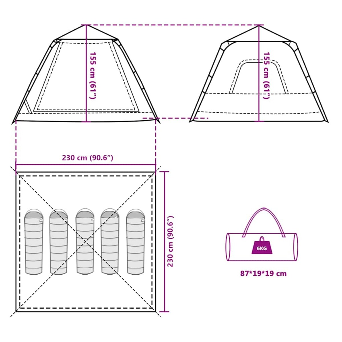 vidaXL Namiot turystyczny, 5-os., niebieski, szybkie rozkładanie