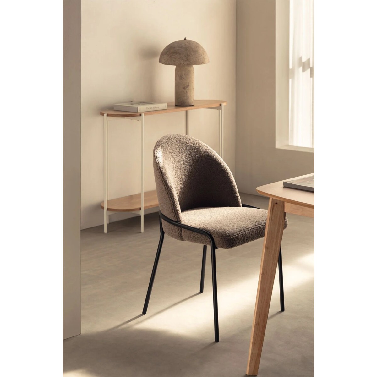 Krzesło na metalowej podstawie, boucleé, kawa z mlekiem, Grolet