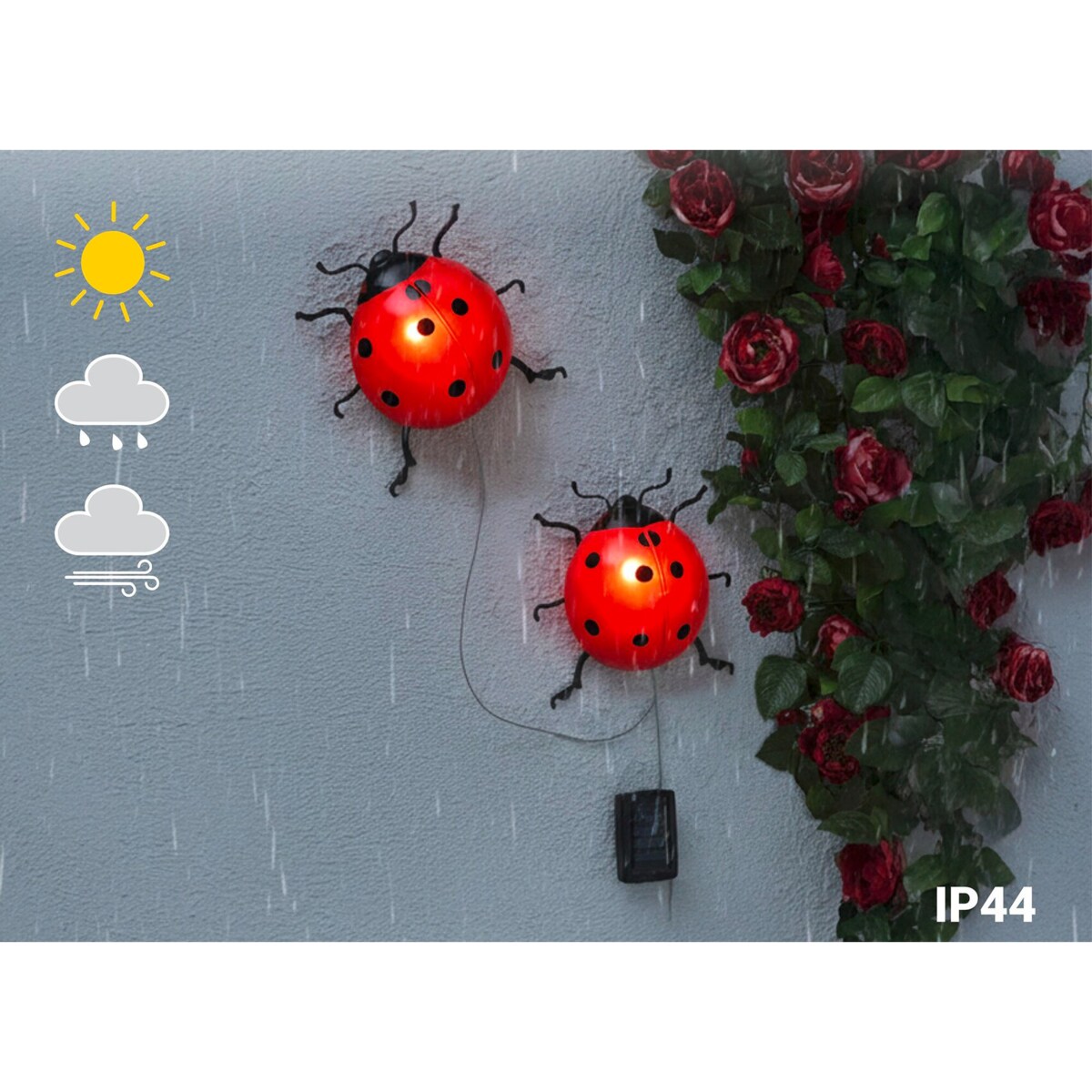 Ogrodowe lampki solarne, biedronki LED, 2 sztuki, 20 cm