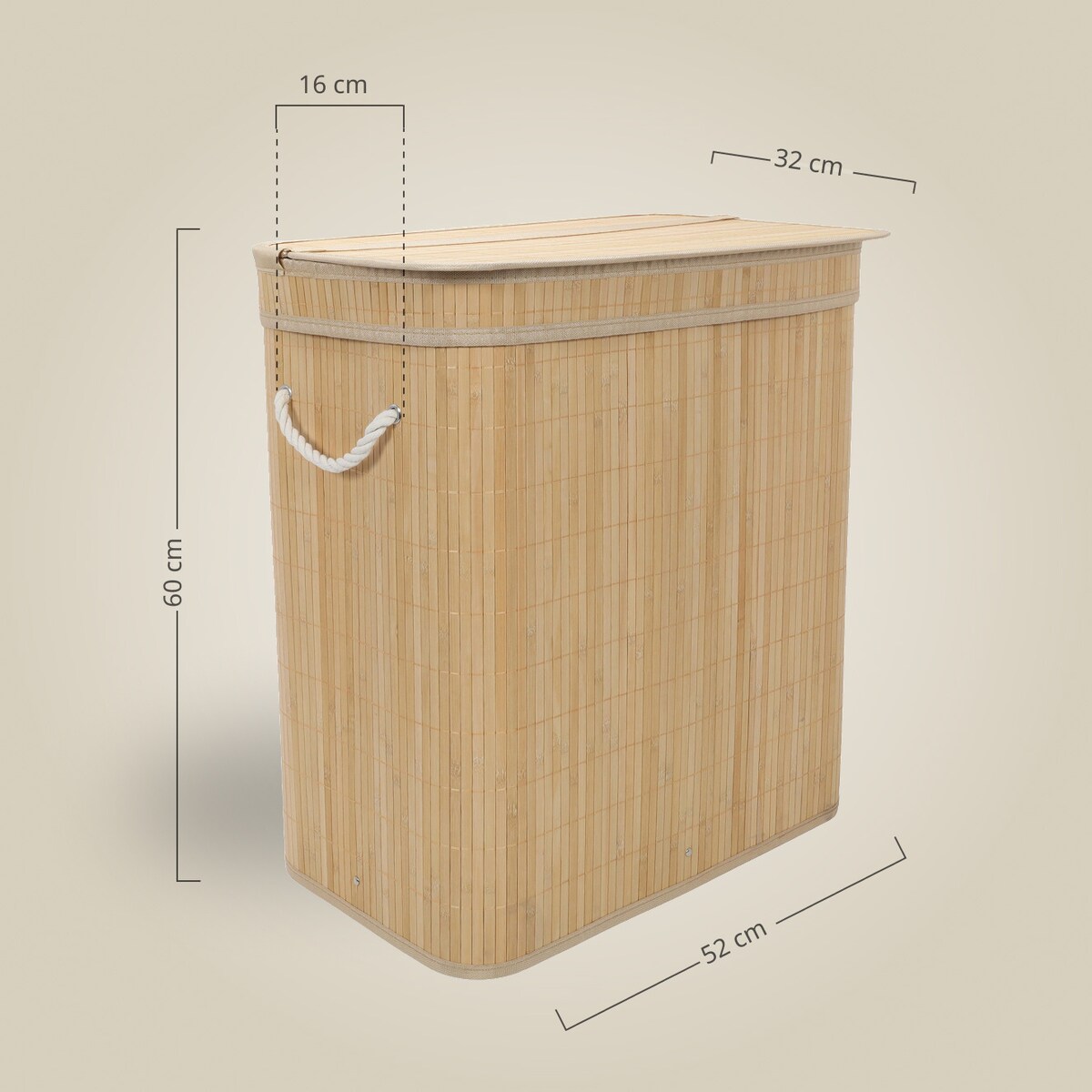 Bambusowy kosz na pranie, dwukomorowy ARVI, 100 l
