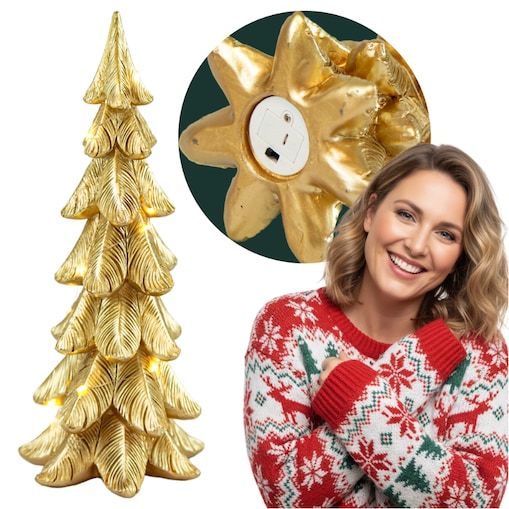 Choinka Led Złota Świecąca Figurka 28 Cm Ozdobna Dekoracja Świąteczna Na Baterie