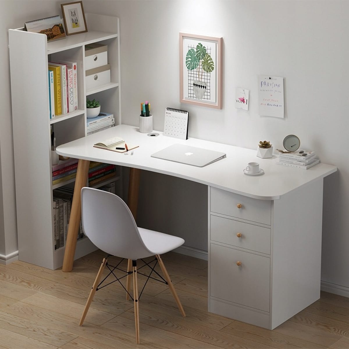 Biurko komputerowe do domu biura szuflady białe stolik 100 cm skandynawski