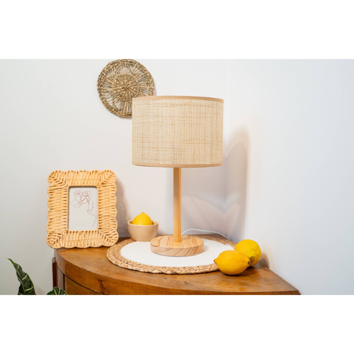 Lampa stołowa DELLA, drewniana podstawa, 42 cm