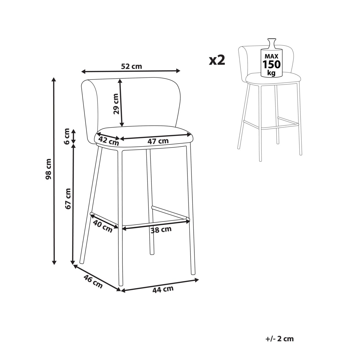 Zestaw 2 krzeseł barowych MINA II Boucle Brązowy
