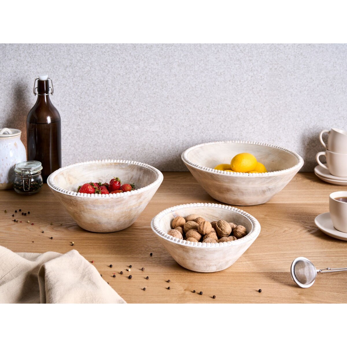 Zestaw 3 mis dekoracyjnych TANTA Drewno mango Jasnobrązowy