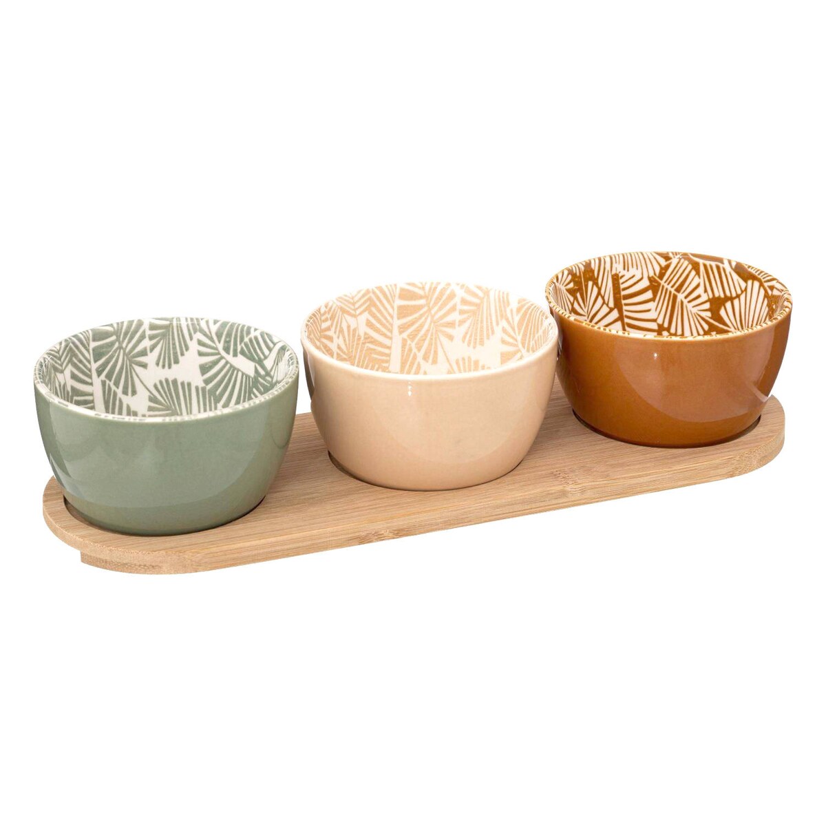 Kolorowe miseczki na przekąski Rivi na drewnianej tacce, Ø 9,8 cm