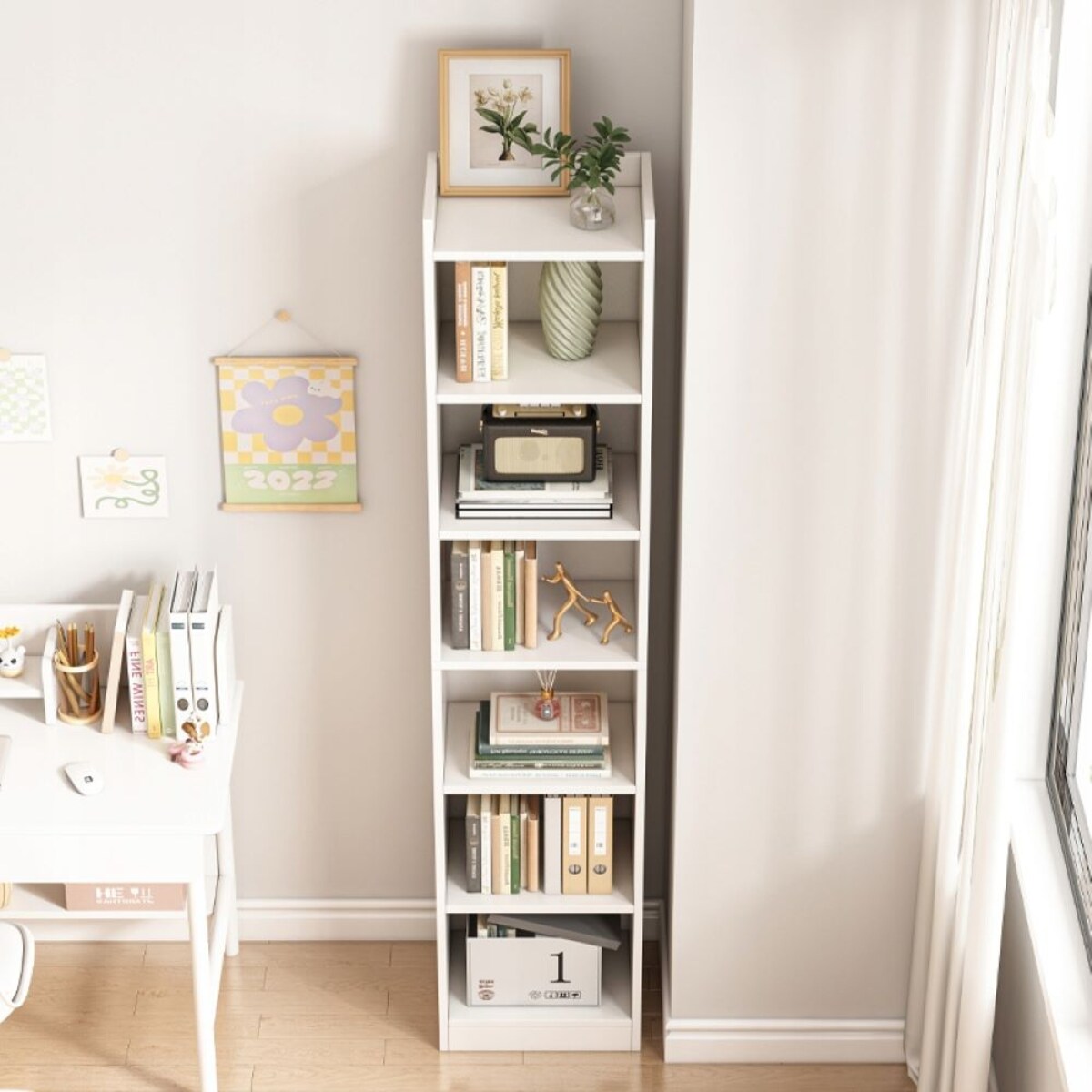 Biały Regał Stojący Na Książki Półki Wysoki Skandynawski Słupek Szafa 180cm