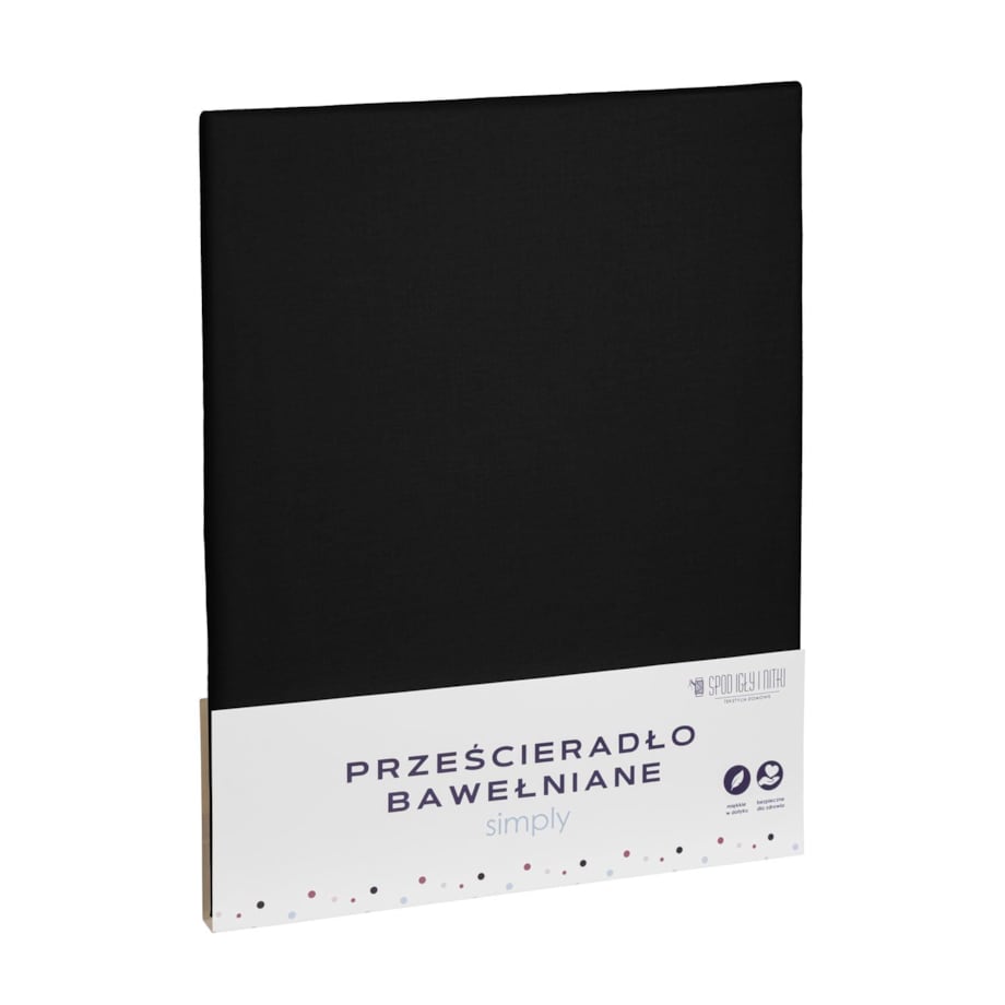 Czarne Prześcieradło Bawełniane 160 x 200 Simply Tradycyjne Proste Duże mocne