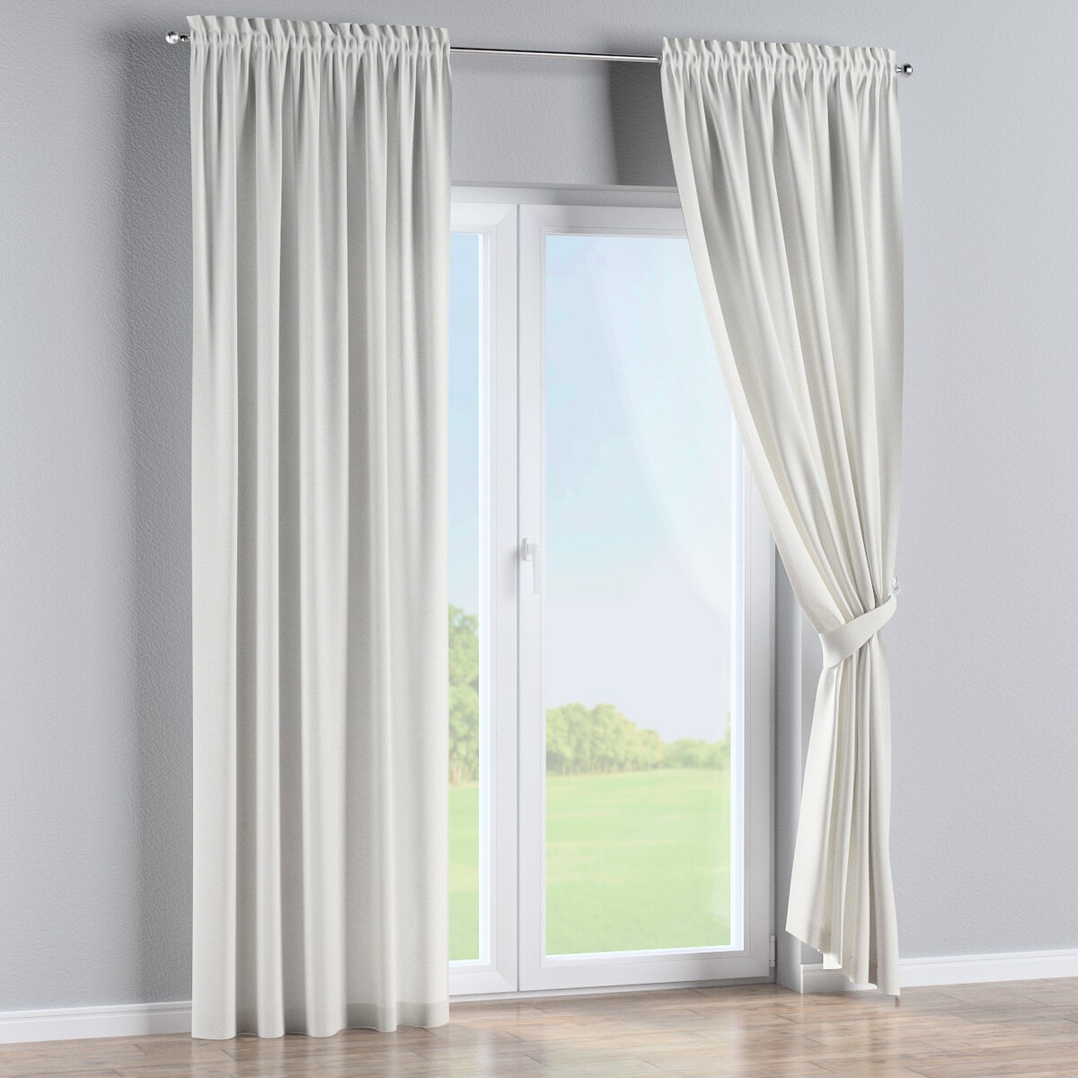 Zasłona na kanale z grzywką 1 szt. 130x245 śmietankowa biel, listki