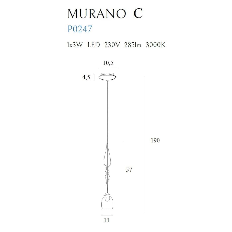 LAMPA wisząca MURANO C P0247 Maxlight szklana OPRAWA zwis LED 3W 3000K sopel przezroczysty