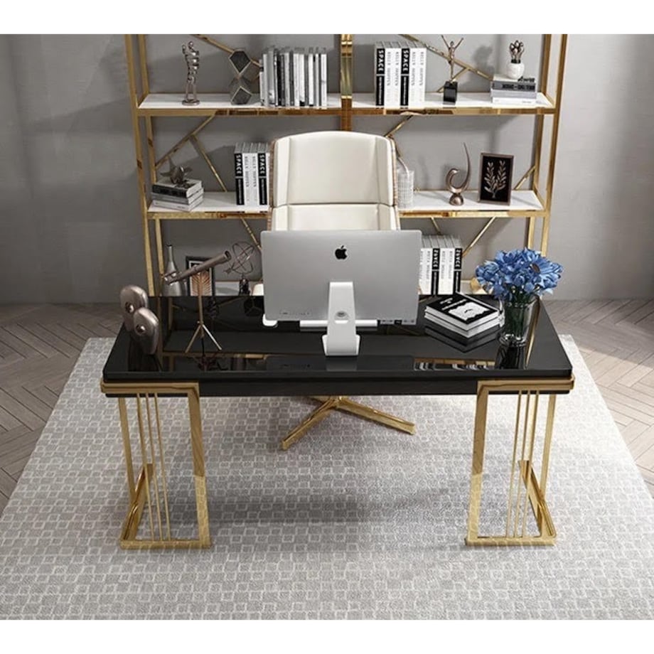 Czarne złote biurko ze stali nierdzewnej Luxury Premium 140x70x75