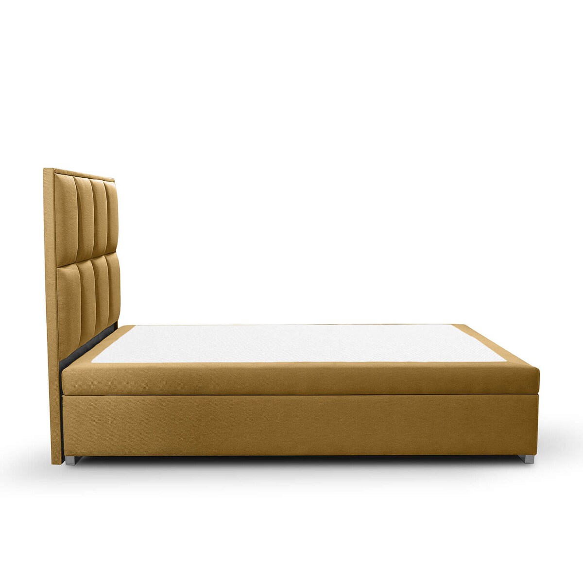 Łóżko tapicerowane ARCHIE 140x200 z pojemnikiem, Miodowy, tkanina Megan 356