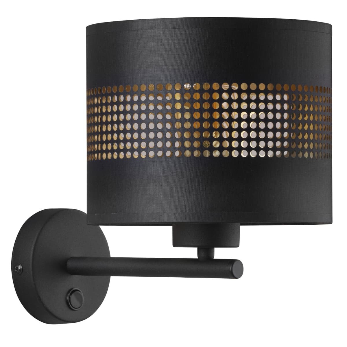 Ażurowy kinkiet tuba Tago 3210 TK Lighting okrągła z tkaniny czarna złota