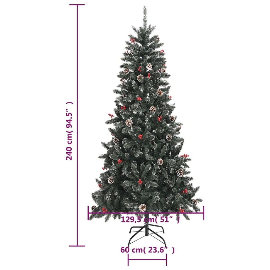 vidaXL Sztuczna choinka ze stojakiem, zielona, 240 cm, PVC