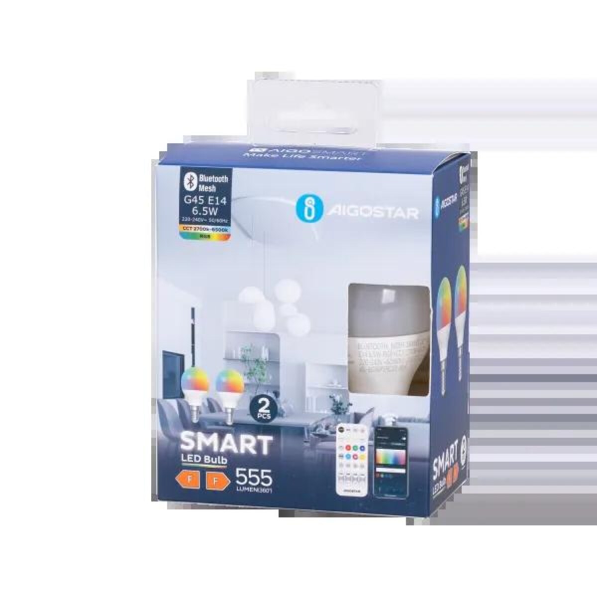 bluetooth mesh g45 e14 6,5w rgb+cct 2 szt. ,z pilotem