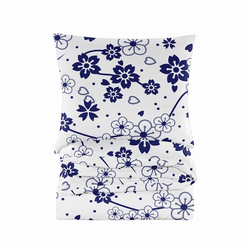 Pościel Biała Blue Flowers 220X200 + 2 Poszewki 70X80 Kwiatki