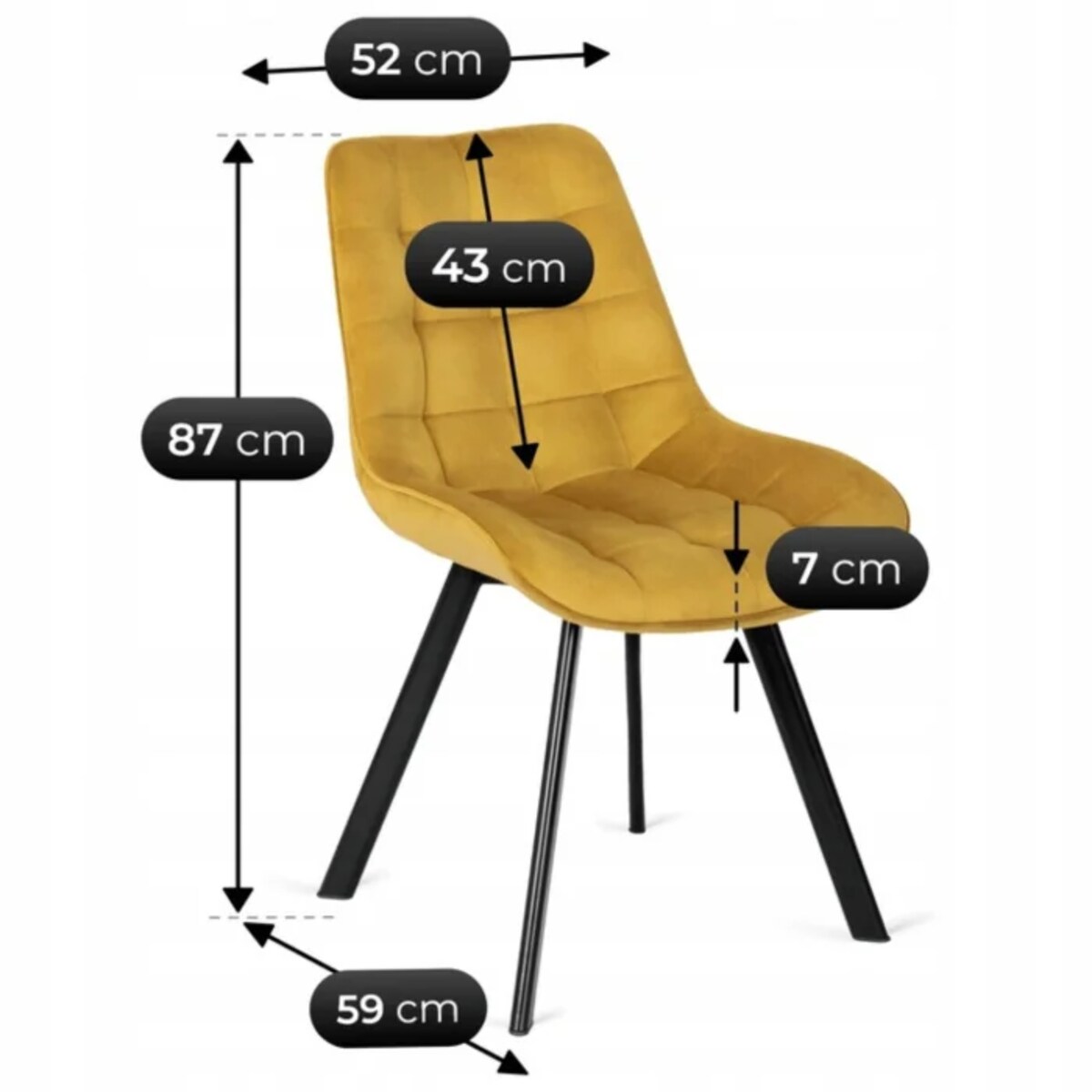 Krzesło RICK Musztardowe Tapicerowane do Jadalni Welurowe