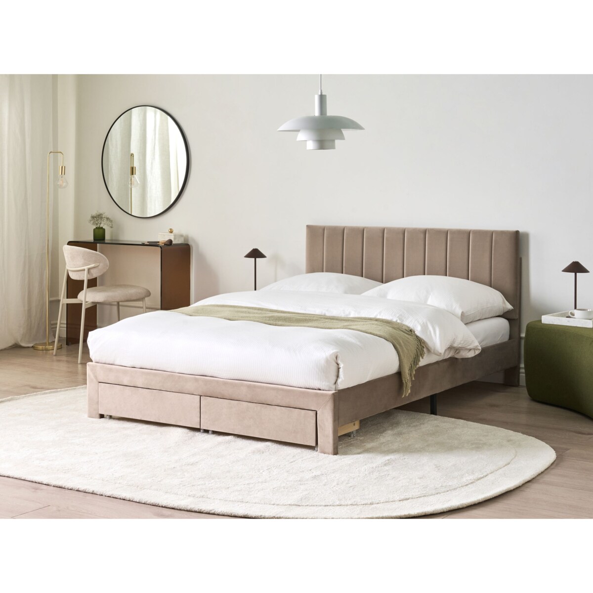 Łóżko z szufladami Welur LONZAC 140 x 200 cm Beżowoszary