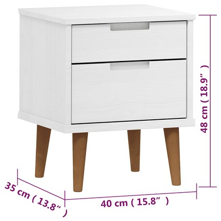vidaXL Szafka nocna MOLDE, biała, 40x35x48 cm, lite drewno sosnowe