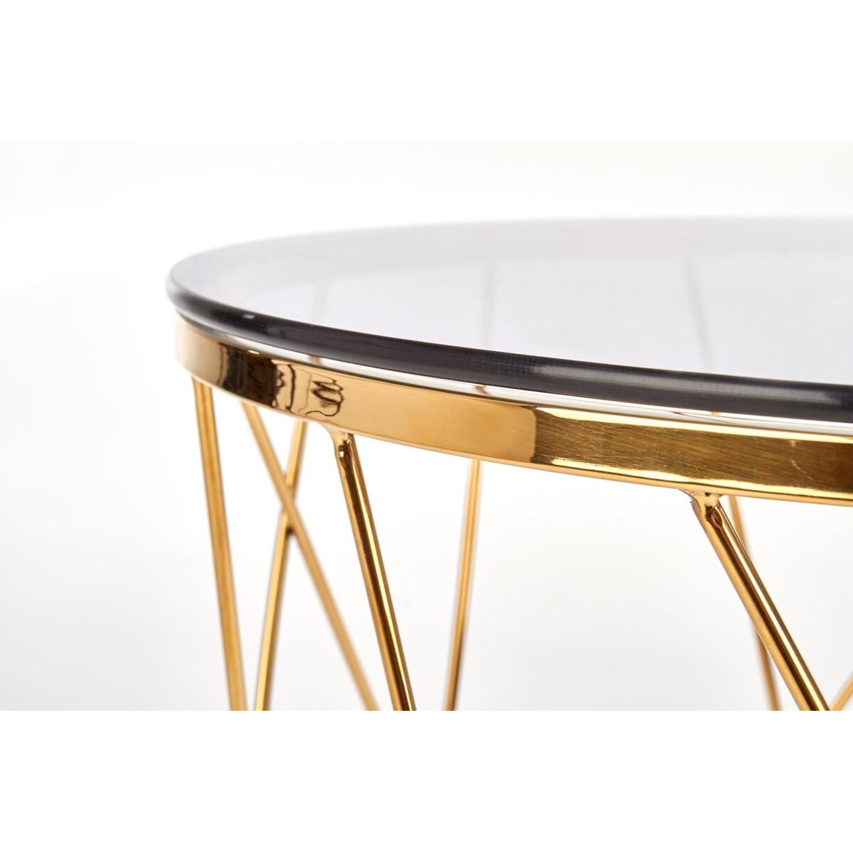 STOLIK KAWOWY Borda SZKLANY BLAT złota podstawa 55/55 cm