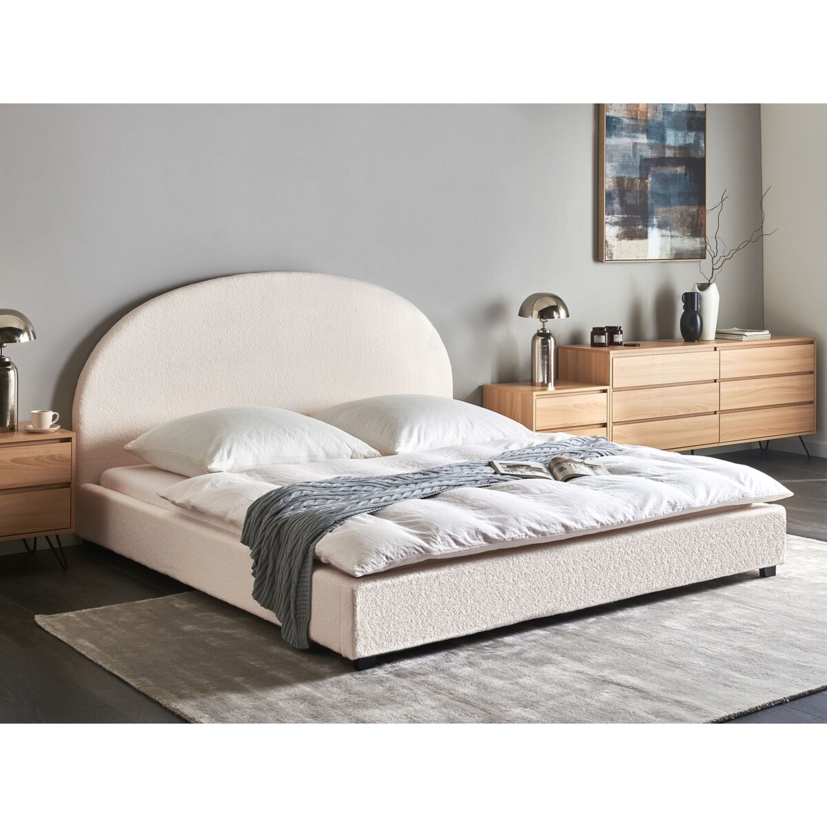 Łóżko Boucle VAUCLUSE 180 x 200 cm Złamana biel