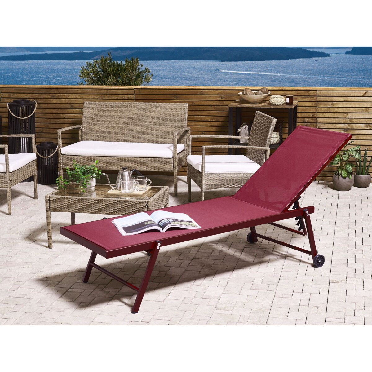 Leżak ogrodowy burgundowy PORTOFINO