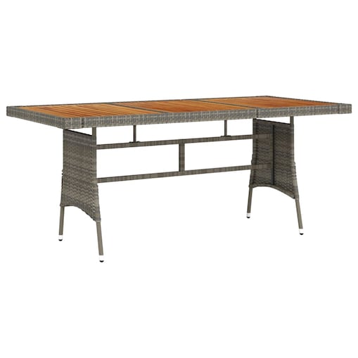 vidaXL Stół ogrodowy, szary, 160x70x72 cm, rattan PE i drewno akacjowe