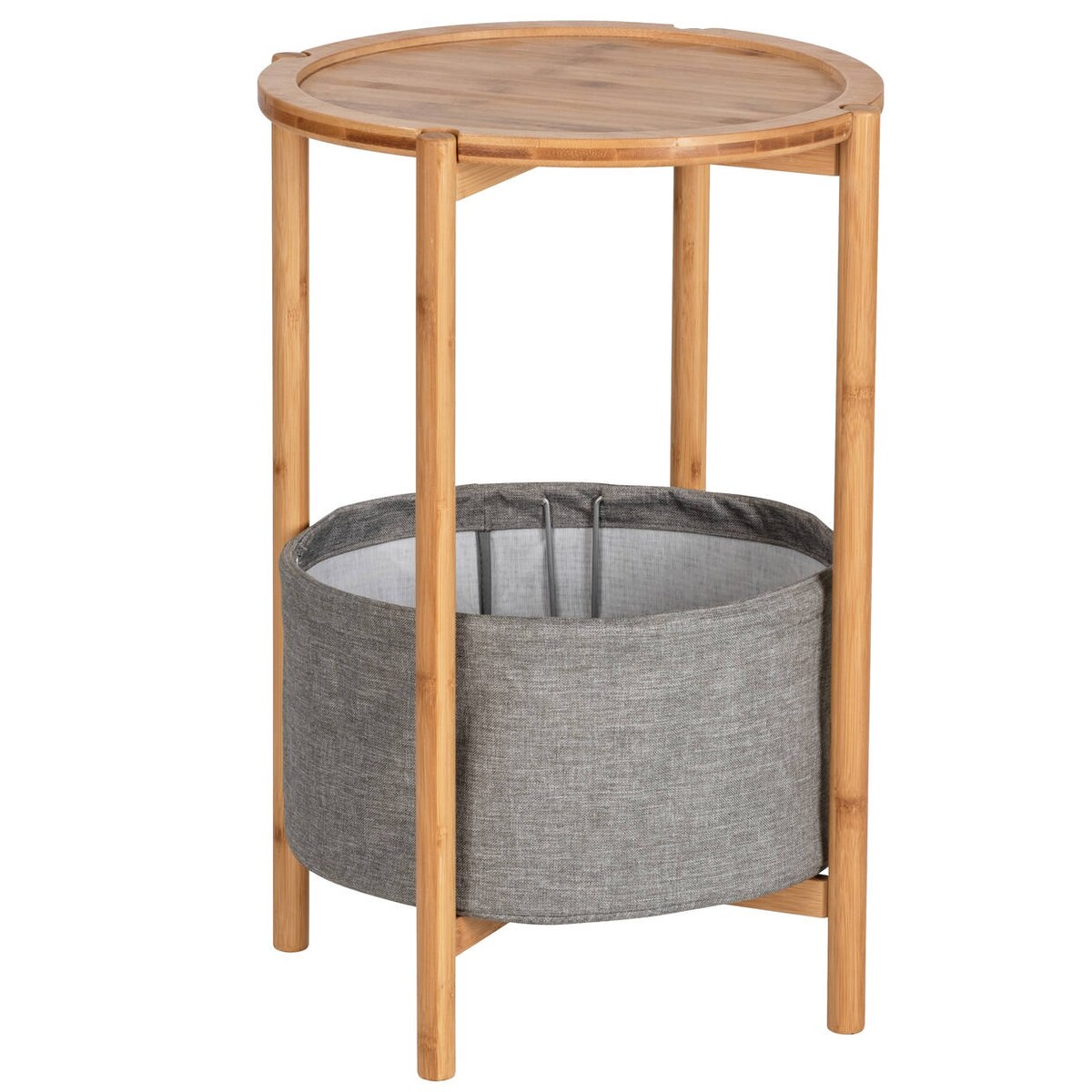 Stolik pomocniczy BAHARI, bambusowy, z materiałowym koszem do przechowywania, okrągły, WENKO
