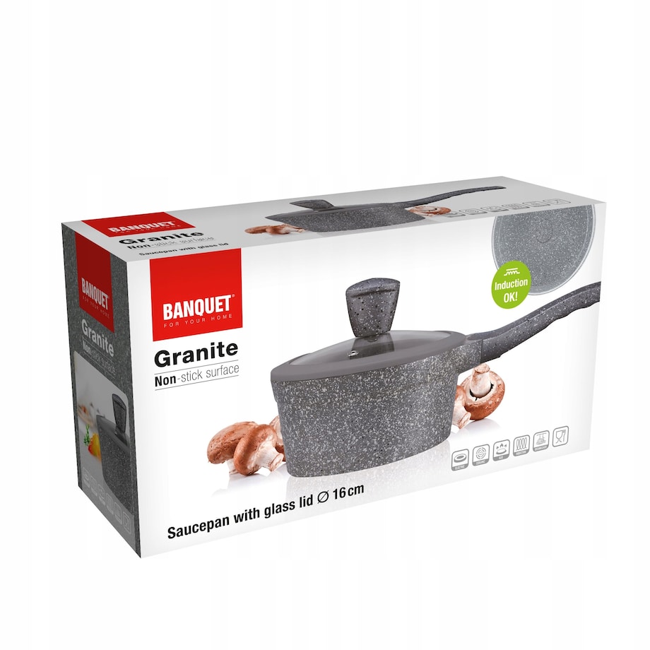 GARNEK RONDEL 16 cm 1,3 L POWŁOKA GRANITE banquet rondelek do gotowania