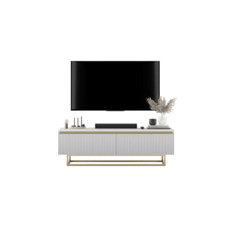 Nowoczesna Szafka RTV Glamour Komoda RTV Biały Mat 140 cm złote akcenty