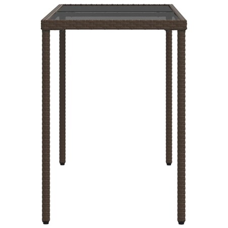 vidaXL Stół ogrodowy ze szklanym blatem, brąz, 115x54x74 cm, rattan PE