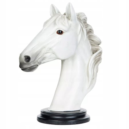 FIGURKA KOŃ GŁOWA KONIA BIAŁA popiersie statua dekoracja do salonu 28cm
