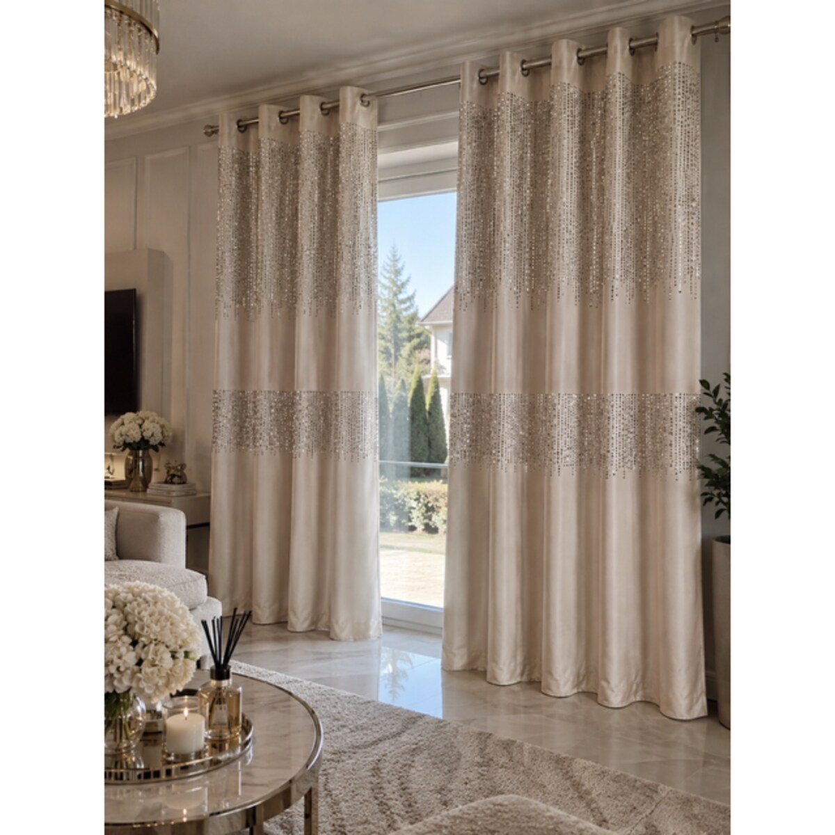 Zasłony welurowe Glamour 140x250 cm przelotki kolor beżowy
