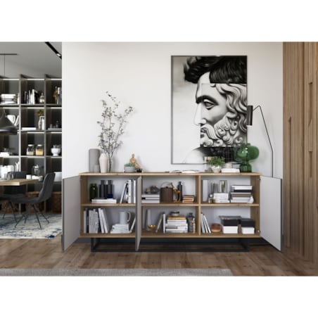 Komoda Loft Szafka RTV Industrialna Dąb Wotan Grafit MAT 168 cm